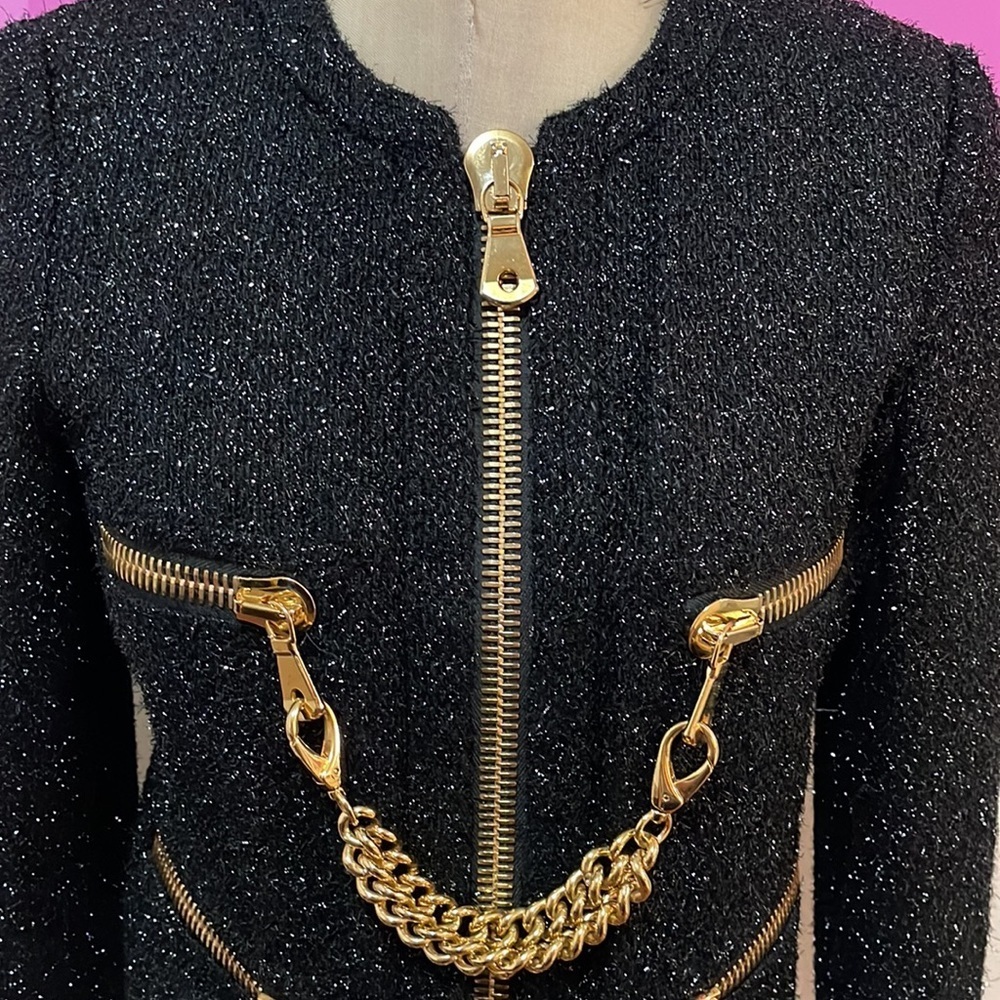 Moschino 30 Years Black Gold Metallic Chain Jacket - Picture 3 of 16